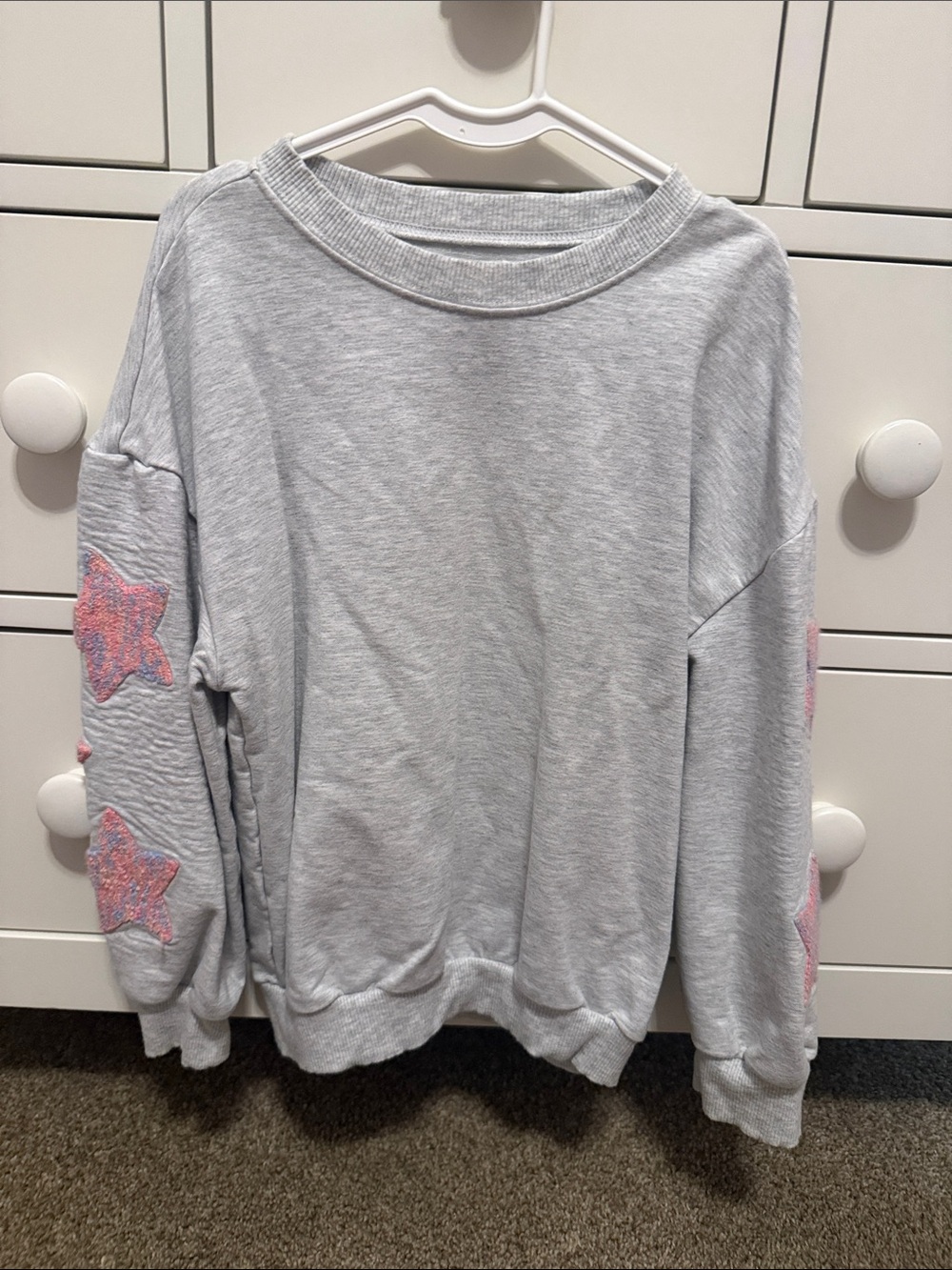 Little Sleepies Play Girls' Light Gray Sweatshirt with Pink Star Appliqués